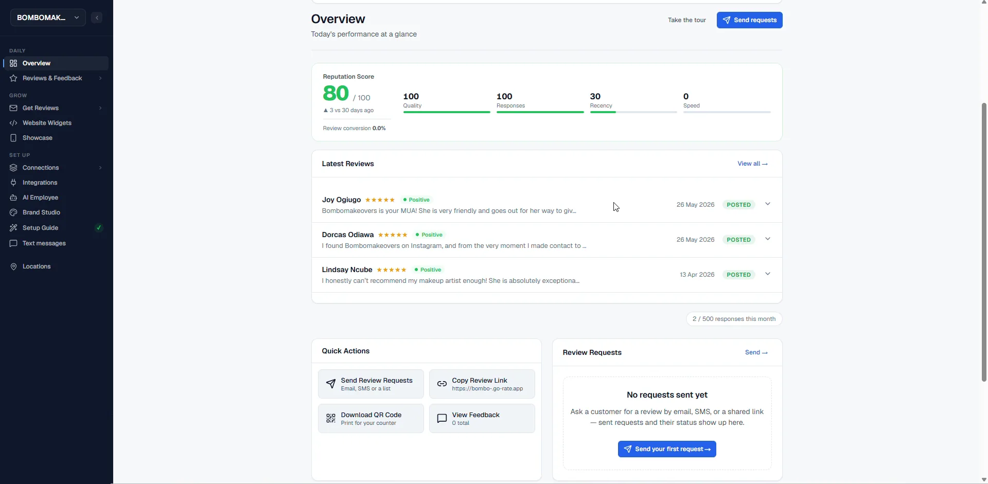 HearBack review dashboard